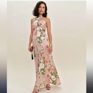 Reformation Veria Silk Maxi Gown in a pink floral Rose Garden Print Dress size 2